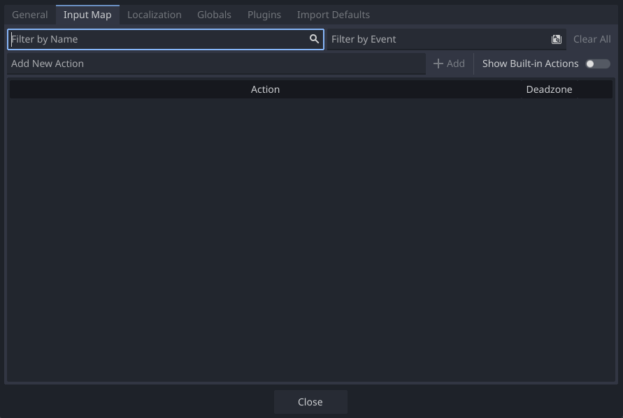 The Input Map in Project Settings
