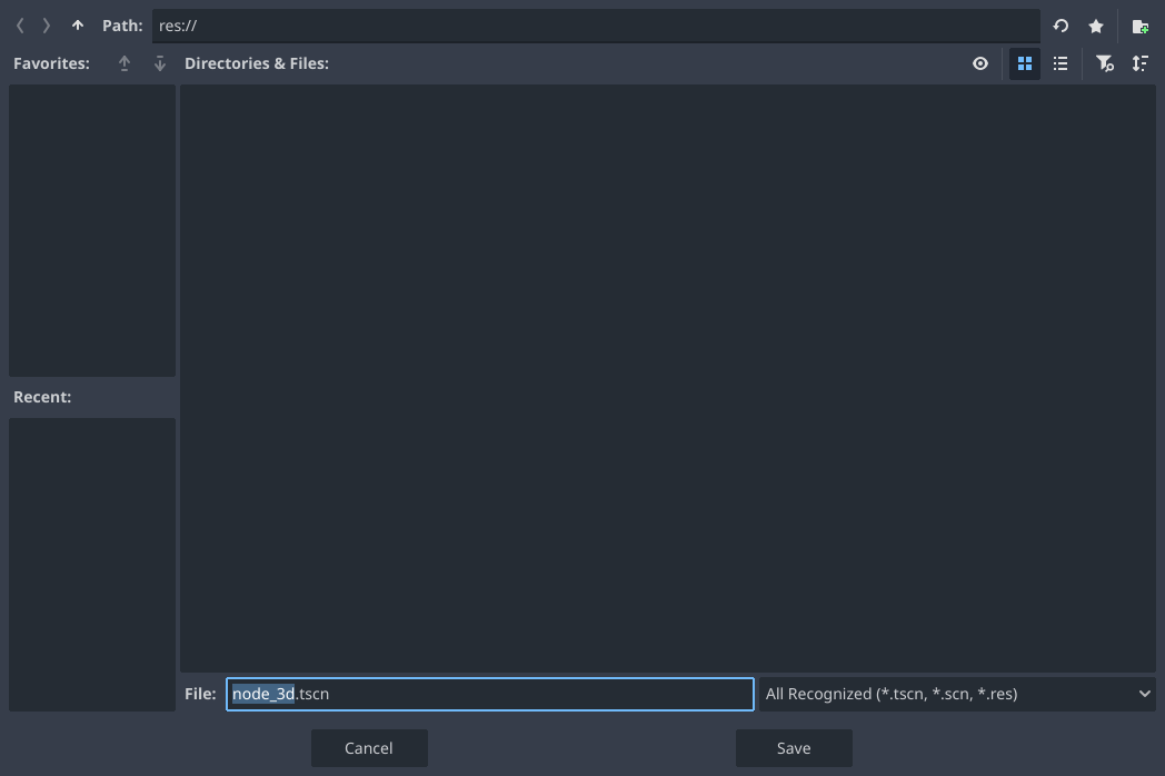 Scene file selection dialog